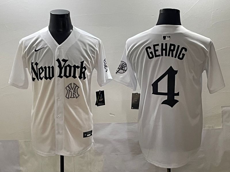 Men 2025 New York Yankees #4 Gehrig White Five generations Joint Name Nike MLB Jersey style 5->new york yankees->MLB Jersey